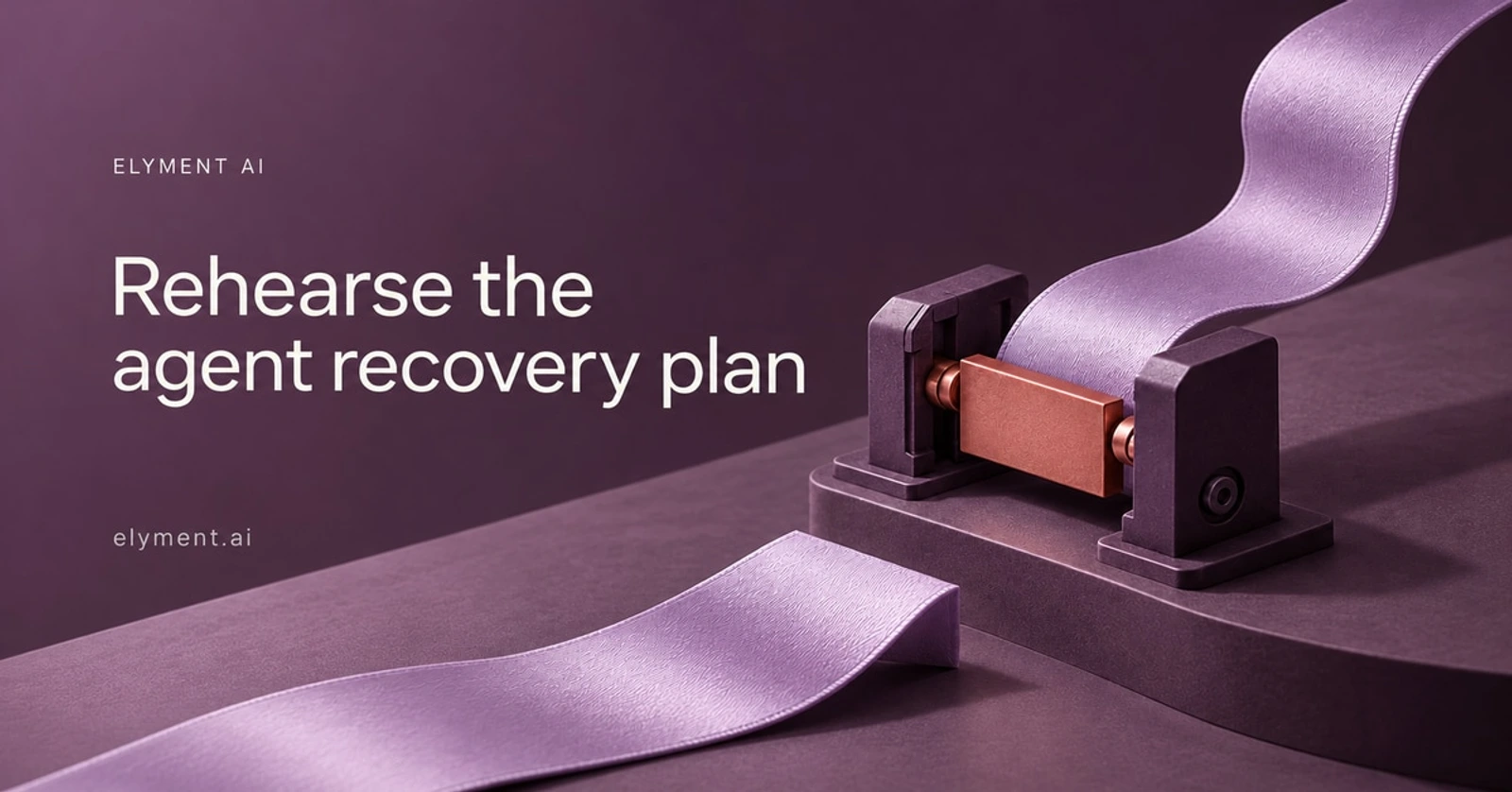 A lavender ribbon interrupted by a plum containment gate, illustrating a rehearsed AI-agent recovery plan.