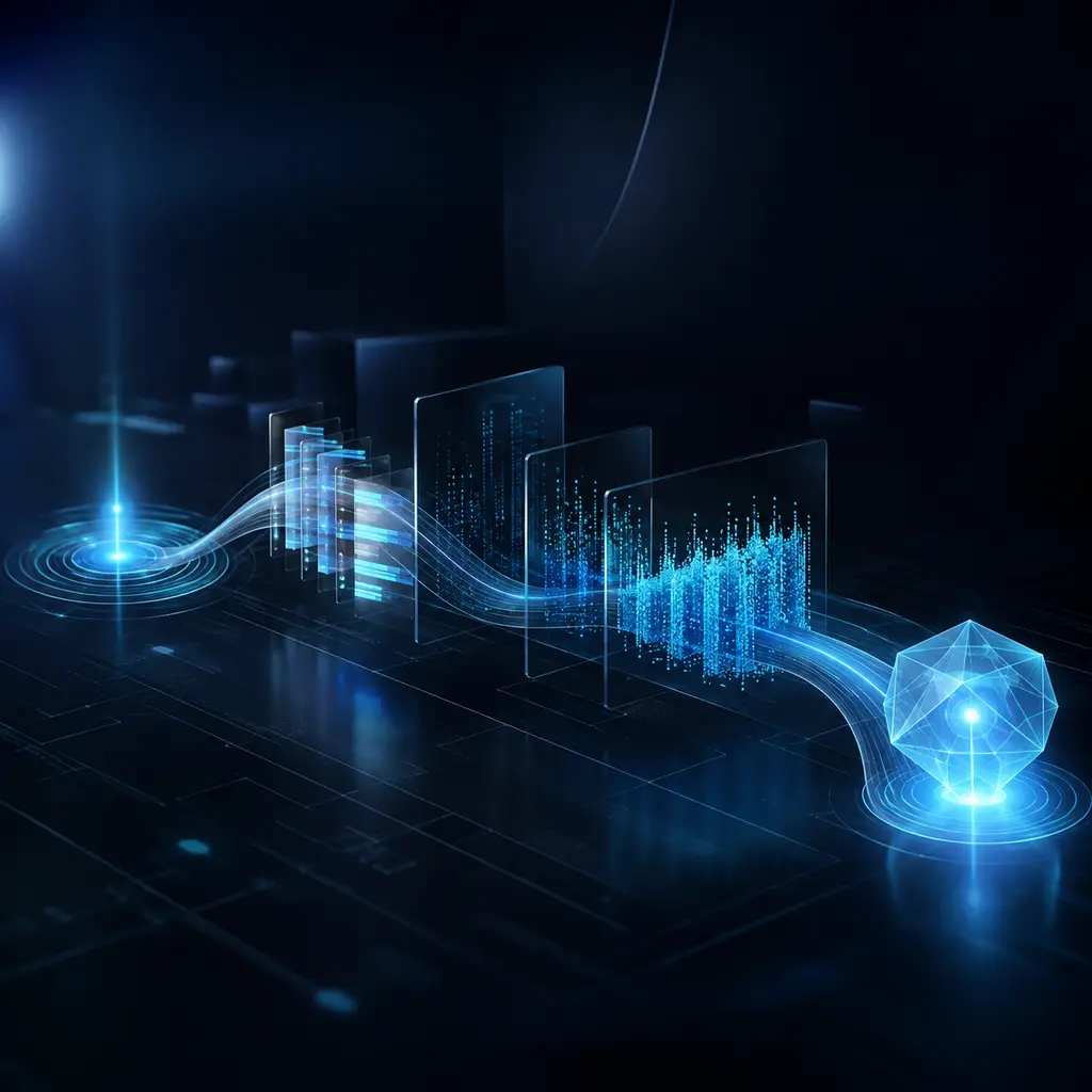 A luminous incident signal flowing through traces and log patterns into a verified root-cause node beneath the headline AI Agents Need Visible Evidence.