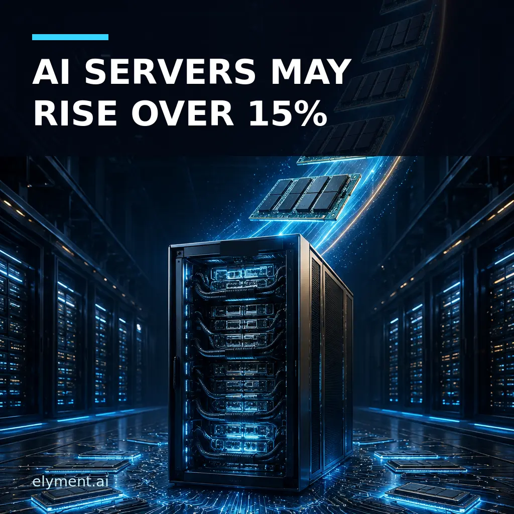 AI server racks and high-bandwidth memory modules rise along a cost curve beneath the headline AI Servers May Rise Over 15%.