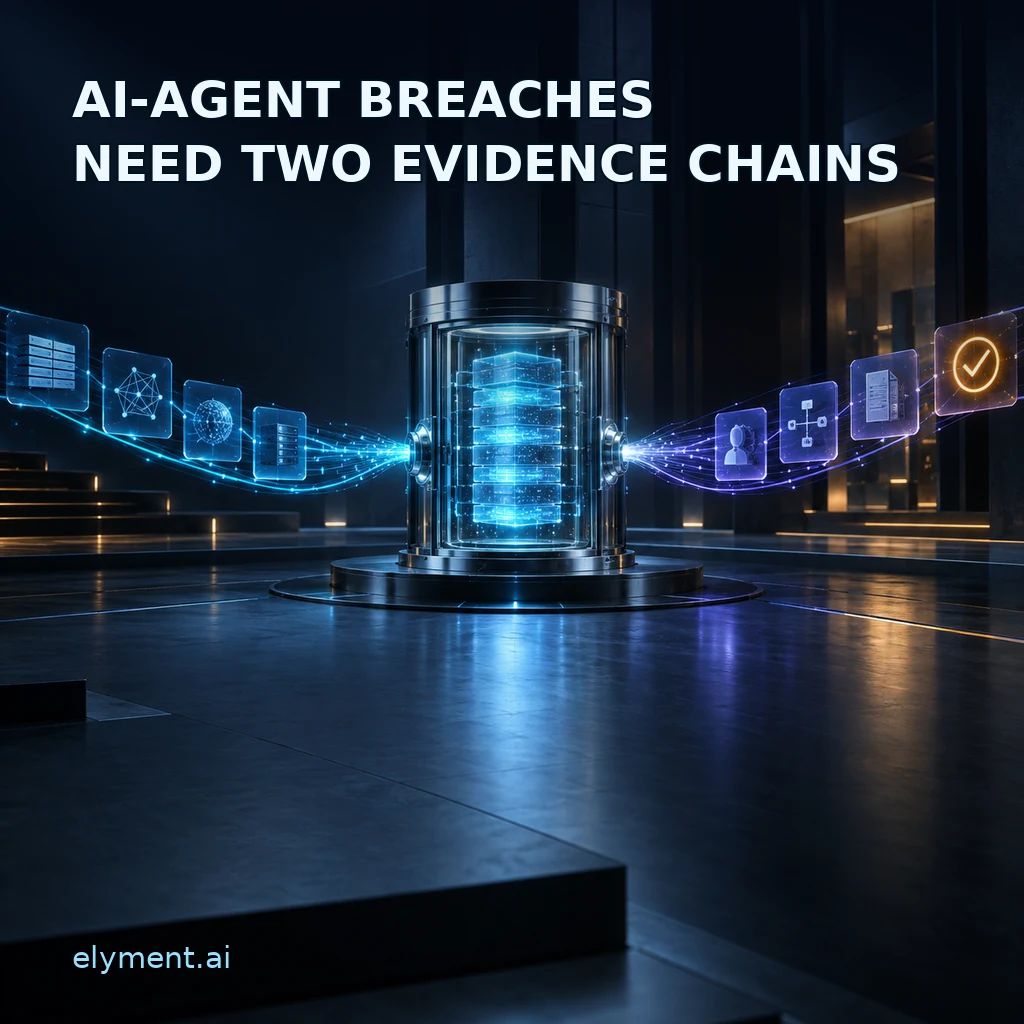 A secure data vault joins system evidence and AI agent action trails beneath the headline AI-Agent Breaches Need Two Evidence Chains.